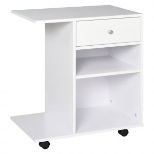 Vinsetto Support d'imprimante en bois caisson de bureau &agrave; roulettes organisateur de bureau avec tiroir et support CPU niche &eacute;tag&egrave;re r&eacute;glable blanc