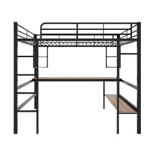 Lit mezzanine 2 place 140x200cm Lit superposé but en métal avec bureau et étagères, pour enfants et adultes, sans matelas, Noir   Aosom France