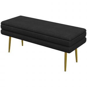 HOMCOM Banc banquette coffre de rangement 2 en 1 assise aspect velours et pieds acier - 100 x 37,5 x 42 cm noir et doré