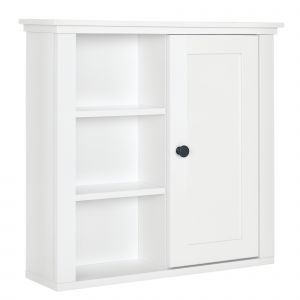 HOMCOM Armoire Murale Salle de Bain Blanche 1 Porte 3 Niches Bois Élégante 53Lx14,5lx50,5H cm   Aosom France