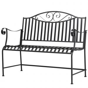 Outsunny Banc de jardin Banquette Parc à 2 places Banc en métal Cadre en acier avec accoudoir pour jardin balcon et terrasse jusqu'à 220 kg Charge gris 115,5 x 54 x 96 cm