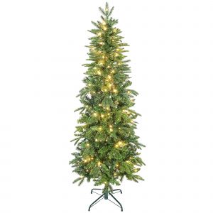 HOMCOM Sapin de No&euml;l artificiel 180 cm, arbre de No&euml;l slim avec 200 lumi&egrave;res 8 modes d'&eacute;clairage 605 branches articul&eacute;es, vert