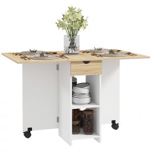 HOMCOM Table à manger pliante table de cuisine extensible pour 2 à 4 personnes 2 abattants 120 x 72 x 75 cm chêne
