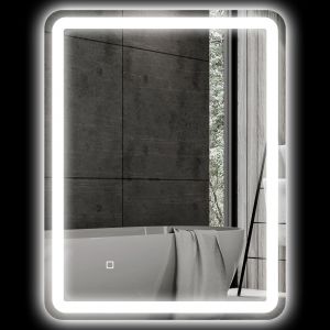 HOMCOM Miroir de salle de bain rectangulaire LED fonction anti-bu&eacute;e luminosit&eacute; r&eacute;glable fonction m&eacute;moire 70 x 90 cm argent