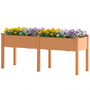Outsunny Potager Urbain Sur&eacute;lev&eacute; en Bois 184x59x76,5 cm avec 6 Trous de Drainage pour Cultures Plantes Fleurs Marron