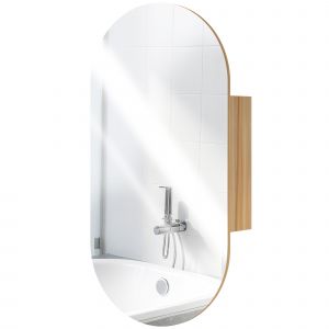 HOMCOM Armoire murale salle de bain avec miroir ovale 45 x 90 cm moderne sans cadre bois naturel