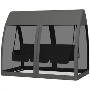 Outsunny Balancelle de jardin convertible 3 places balancelle d'extérieur avec auvent et coussins 240 x 140 x 197 cm gris