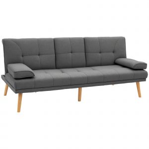 Outsunny Canapé 3 Places Convertible Lin Gris Foncé Dossier Réglable Design Scandinave   Aosom France