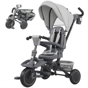 AIYAPLAY Tricycle bébé &eacute;volutif 6 en 1, tricycle enfant pliable avec poign&eacute;e parentale r&eacute;glable, si&egrave;ge pivotant 360&deg;, gris