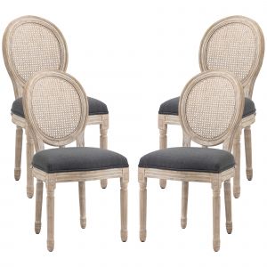 HOMCOM Lot de 4 chaises de Salle à Manger - Chaise de Salon médaillon Style Louis XVI - Bois Massif sculpté, patiné