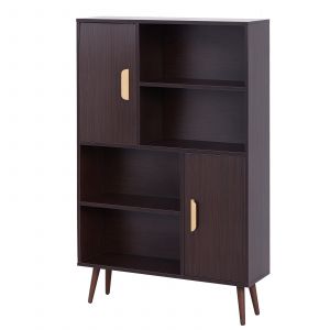 HOMCOM Bibliothèque Scandinave 4 Niches + 2 Placards Étagère Pieds Effilés Bois Massif Wengé pour Salon   Aosom France
