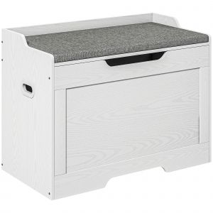 HOMCOM Banc Coffre de 103L Polyvalent en Bois avec Coussin en Tissu, 75x40x56cm, Blanc