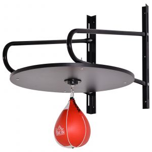 HOMCOM Punching Ball Poire de Vitesse Boxe avec Support Plateau tournant + Pompe MDF Hauteur R&eacute;glable Acier rev&ecirc;tement synth&eacute;tique Rouge Noir