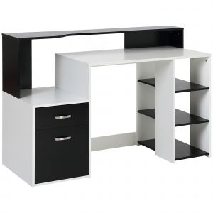 Bureau informatique multimédia design multi-rangements 137 L x 55 l x 92 H cm noir et blanc