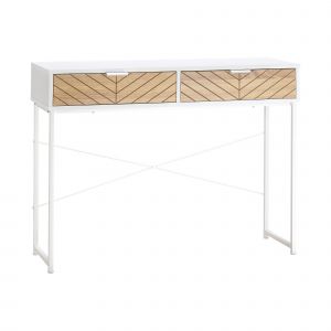 HOMCOM Console style industriel 2 tiroirs aspect chêne clair métal blanc+C247C289CC205:C288