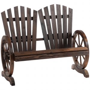 Outsunny Banc de Jardin 2 Places Adirondack Style Rustique Chic accoudoirs Roues Charette Bois Sapin traité carbonisation