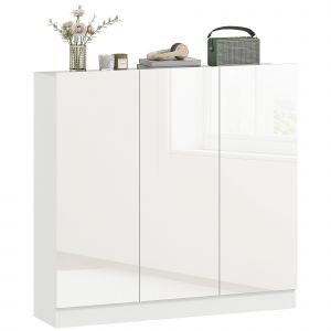 HOMCOM Meuble &agrave; Chaussures Slim d'Entr&eacute;e pour 25-30 Paires de Chaussures avec Portes &agrave; Fermeture Amortie, Blanc Brillant