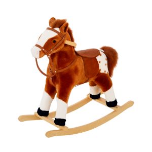 HOMCOM Cheval à Bascule Cheval de Cowboy Effet sonore Selle rênes Marron Blanc