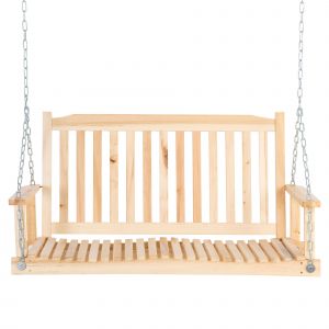 Outsunny Balancelle de Jardin pour 2 Personnes Banquette Balançoire en Bois Massif Patio Terrasse Jardin Naturel 117 x 69 x 60 cm