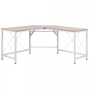 Homcom Bureau Informatique Bureau d’Angle Ordinateur Table d’Angle Poste de Travail MDF 150 x 150 x 76 cm Chêne et Blanc