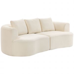 HOMCOM Canap&eacute; 3 places en chenille 260 cm, canap&eacute; salon, assise large, 3 coussins, pas de montage n&eacute;cessaire, cr&egrave;me