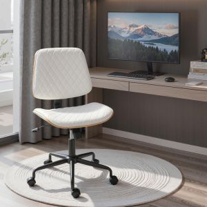 HOMCOM Chaise de Bureau sans Accoudoirs Pivotante avec Dossier Courbé Assise en U Hauteur Réglable Basculante Blanc