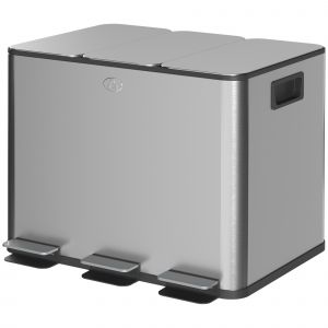 HOMCOM Poubelle de cuisine, poubelle tri sélectif, 3 compartiments de 20L, seaux intérieurs amovibles, 61,9x36,6x56,7cm, argent