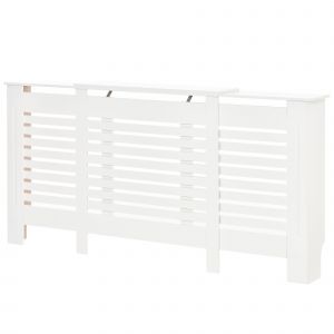 HOMCOM Cache-radiateur Mobile en MDF avec Largeur Réglable et Étagère Supérieure en Bois, 140-202x19x82,5 cm, Blanc