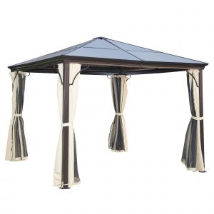 Outsunny Tonnelle pavillon de jardin imperm&eacute;able 4 parois lat&eacute;rales anti-UV 4 moustiquaires panneaux polycarbonate 3L x 3l x 2,6H m chocolat beige