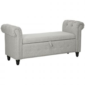 HOMCOM Banc banquette coffre 2 en 1 en tissu aspect lin avec pieds en bois - 146,5L x 49P x 72H cm - gris
