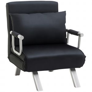 HOMCOM Fauteuil chauffeuse canapé-lit convertible 1 place déhoussable grand confort coussin pieds accoudoirs métal suède noir