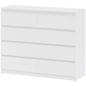 HOMCOM Commode 8 tiroirs meuble de rangement sans poign&eacute;es design minimaliste 120 x 39 x 100 cm blanc