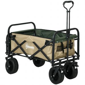 Outsunny Chariot pliant, 110 L, jusqu'&agrave; 100 kg, poign&eacute;e t&eacute;lescopique, cadre en acier, 94 x 57 x 77-100 cm, Kaki