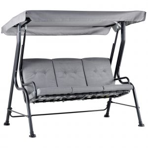 Outsunny Balancelle de jardin 3 places Style contemporain coussins assise et dossier rembourr&eacute;s amovibles 2L x 1,2l x 1,7H m acier textil&egrave;ne gris fonc&eacute;