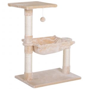PawHut Arbre à chat 3 griffoirs grattoirs sisal naturel plateforme hamac et boule suspendue dim. 50L x 26l x 70H cm peluche courte beige