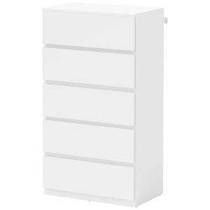 HOMCOM Commode Sideboard Commode &agrave; tiroirs, 5 tiroirs, 55 cm x 34 cm x 100 cm, Blanc