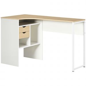 HOMCOM Bureau d'angle Bureau Informatique avec tiroirs Multi-Rangement en Bois Aspect chêne Clair Blanc