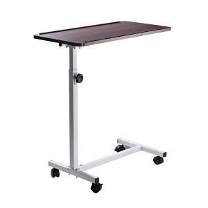 HOMCOM Table d'appoint &agrave; roulettes pour canap&eacute; et lit Hauteur r&eacute;glable et cadre en acier 77x40x76-100 cm Noyer fonc&eacute;