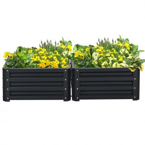 Outsunny Lot de 2 jardini&egrave;res sur&eacute;lev&eacute;es, carre potager de jardin pour l&eacute;gumes, fleurs, acier galvanis&eacute; 60 x 60 x 30,5 cm, gris