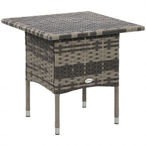Outsunny Table d'Appoint Carrée Jardin Style Cosy Chic Résine Tressée Plateau Verre Noir 50x50x47cm   Aosom France