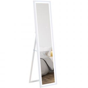 HOMCOM Grand miroir pleine longueur, miroir mural ou sur pied rectangulaire, 40 x 160 cm avec &eacute;clairage LED 3 couleurs, blanc