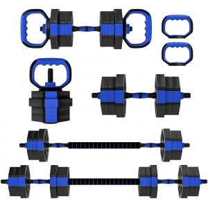 SPORTNOW Ensemble d'halt&egrave;res musculation 6-en-1 halt&egrave;re r&eacute;glable 20 kg kettlebell, barre de musculation support pour pompes bleu