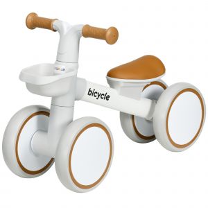 AIYAPLAY Draisienne vélo Enfant 4 roues selle réglable, guidon ergonomique alliage alu. PP, enfant 1 à 3 ans - Marron Blanc