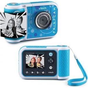 VTech KidiZoom Print Cam Bleu, Appareil photo enfant a impression instantanée, photo, selfie, vidéo, écran couleur, filtres et Effet