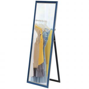 HOMCOM Miroir de Pied en Tête 150x50 cm avec Cadre en Velours et Support pour Salon Chambre Bleu