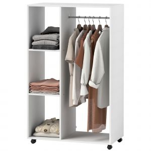 HOMCOM Armoire sur roulettes, garde-robe mobile, Dressing à roulettes, 80 x 40 x 128 cm, Blanc