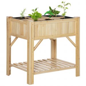 Outsunny Jardini&egrave;re sur pieds potager sur&eacute;lev&eacute; ext&eacute;rieur de jardin avec 6 grilles divis&eacute;es &eacute;tag&egrave;re de rangement 78,5 x 58 x 81cm bois de sapin natuel