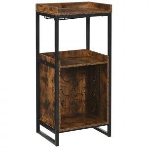 HOMCOM Casier &agrave; vin &eacute;tag&egrave;re rangement &agrave; bouteille 2 &eacute;tag&egrave;res ouvertes et porte-verres 2 rang&eacute;es casier int&eacute;gr&eacute; pour 9 bouteilles r&eacute;tro brun