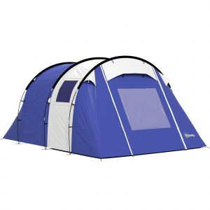 Outsunny Tente de Camping pour 4 Personnes, 2 Chambres, Imperm&eacute;able 3000mm, avec Tapis de Sol et Sac, 420x300x200cm, Bleu Fonc&eacute;