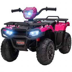 HOMCOM Quad &eacute;lectrique enfant 12V, voiture &eacute;lectrique enfants, double moteur, phares et musique, 88x45x50cm, rose